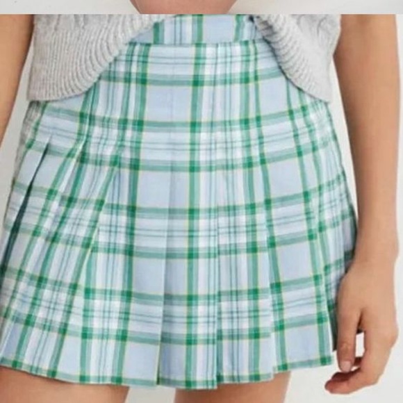NWT Aerie American Eagle Blue & Green Plaid Y2K Inspired Pleated Mini Skirt - Picture 2 of 13